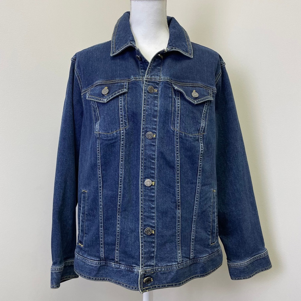 Talbots Woman Petites Dark Wash Denim Jacket 2XP Blue Stretch Trucker